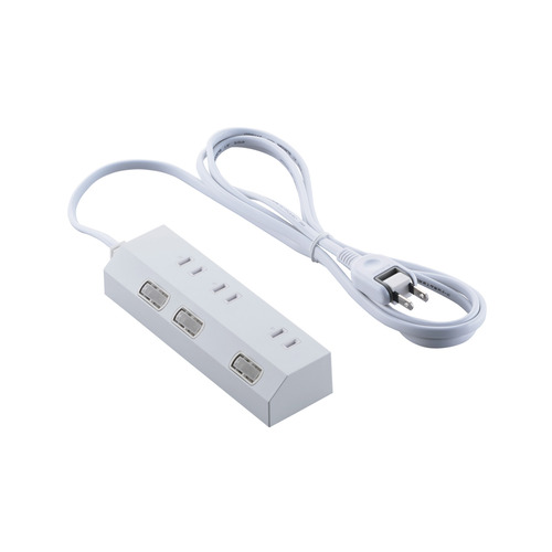 【3個セット】 エレコム T-IS01-2320WH 3個口電源タップ 雷ガード 個別スイッチ コード2m ホワイト