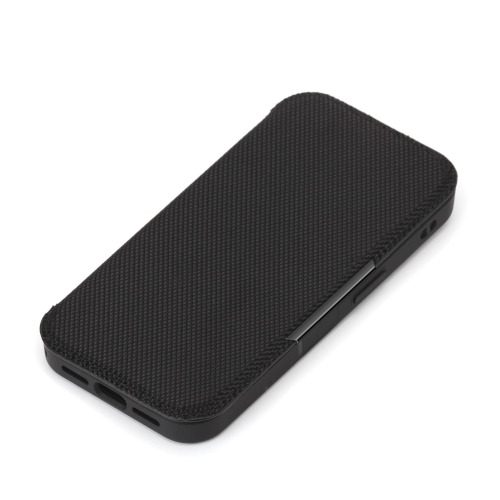 【5個書き割り】 PGA PG-25KGF03BK iPhone 16e用 ガラスフリップケース ナイロンメッシュ調  黒いこと