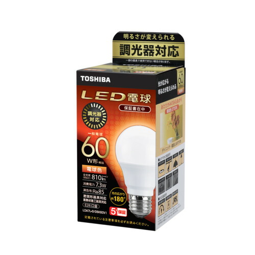 【5個仕掛ける】 東芝 LDA7L-G／DSK60V1 LED白熱電球 E26 60W好いかげんに 白熱電球色 配光角180°調光器相応う LDA7LG／DSK60V1 電球-LED電球-ライト・照明器具