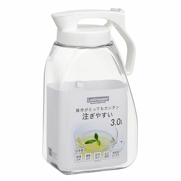 【20個仕掛ける】 岩崎工業 タテヨコ・ワンプッシュピッチャー 3L 白いこと K-1289WH 麦茶ポット 耐熱 横置き 洗い分かりやすい 冷水筒 麦茶入れ ジャグ 広口 水さし タテヨコ置ける 縦横置き 膳立て設備 勝手もと 広口心積もり か細い 蔬菜室