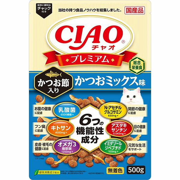 【12個セット】 いなば CIAO プレミアム かつお節入り かつおミックス味 500g いなばペットフード