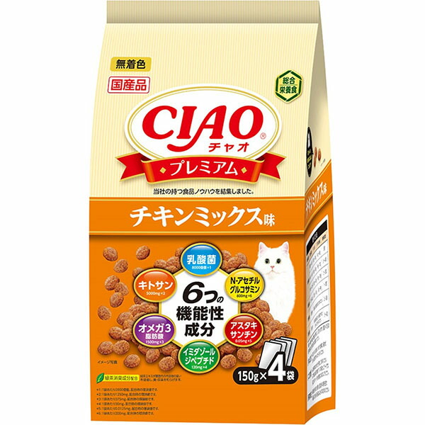 【10個セット】 いなばペットフード CIAO プレミアム チキンミックス味 150g×4袋 ドライフード チキンミックス キャットフード エクプラ特選 猫用フード 総合栄養食 ペット用品 ドライ エサ いなば キャット 国産 フード 成猫用総合栄養食 無着色 ペット 安心素材