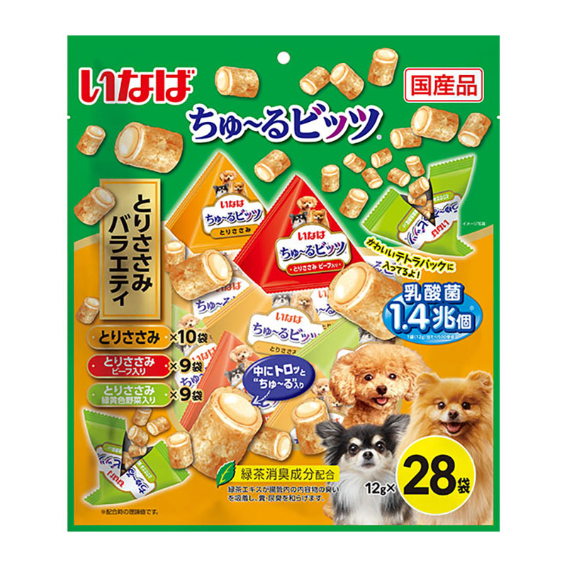 【12個セット】 INABA いなば ちゅ るビッツ 乳酸菌 1.4兆個 とりささみバラエティ 12g×28袋 入り 安心素材|ウルマックス 店