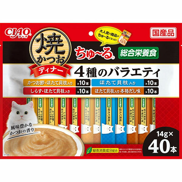 【6個仕掛ける】 いなば 焼かつお晩さん会ちゅーる 4種の多種多様さ 14g×40P いなば愛玩動物ボンネット