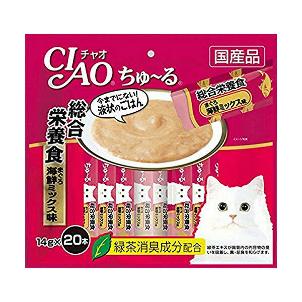 【16個セット】 いなば チャオ ちゅ る 総合栄養食 まぐろ海鮮ミックス味 20本入り 14g×20本 ペースト 国産品 成猫用総合栄養食 SC-199 いなばペットフード チュール CIAO 緑茶消臭成分配合 SC199 猫用ふりかけ ちゃおちゅーる キャットフード 安心素材|ウルマックス 店