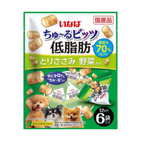 【24個セット】 いなばペットフード ちゅーるビッツ 低脂肪 とりささみ 緑黄色野菜入り 12g×6P