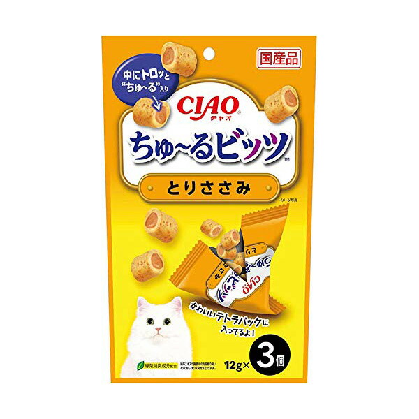 【24個セット】 いなば チャオ ちゅ るビッツ とりささみ 12g×3袋 ドライパック 国産品 おやつ CS-174 いなばペットフード チュール CIAO 緑茶消臭成分配合 CS174 猫用ふりかけ ちゃおちゅーる キャットフード いなば食品 猫おやつ エクプラ特選 安心素材