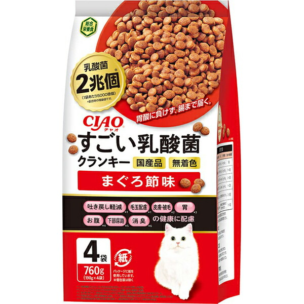 【10個セット】 いなば すごい乳酸菌クランキー 190g×4袋 まぐろ節味 ドライフード 国産品 オールステージ用総合栄養食 P-301 いなばペットフード P301 猫用ドライフード クランキー すごい乳酸菌 キャットフード エクプラ特選 猫用フード ペットフード 安心素材
