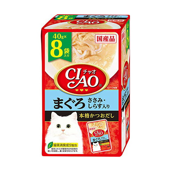 【12個セット】 いなば チャオ パウチ 8袋入り まぐろささみ・しらす入り 40gx8 ペースト 国産品 一般食 IC-382 いなばペットフード CIAO 緑茶消臭成分配合 IC382 キャットフード エクプラ特選 猫用フード 国産フード しらす入り ペット用品 まぐろ 安心素材