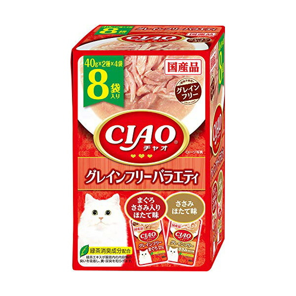 【12個セット】 いなば チャオ パウチ 8袋入り グレインフリーバラエティ 40gx8 ペースト 国産品 一般食 IC-389 いなばペットフード CIAO 緑茶消臭成分配合 IC389 キャットフード グレインフリー エクプラ特選 猫用フード ペット用品 バラエティ 国産 安心素材