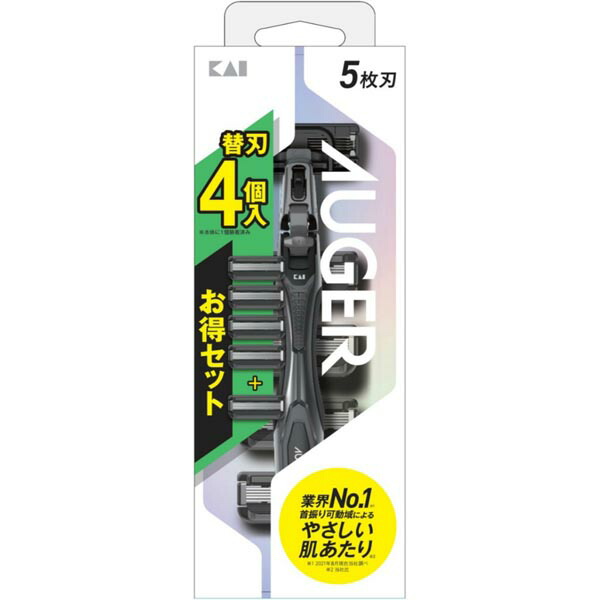 【10個セット】 貝印 AUGERホルダー 替刃4個付 オーガー 髭剃り 男性用 替刃 ホルダー｜ウルマックス 店