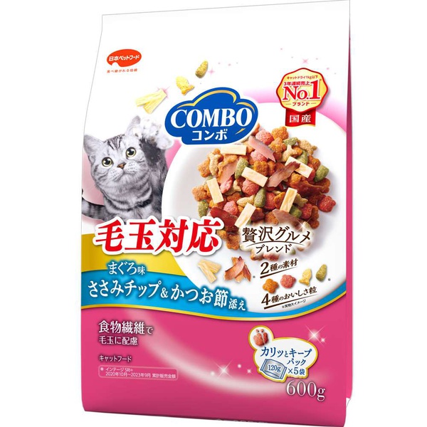 【12個セット】 日本ペットフード コンボ キャット 毛玉対応 まぐろ味・ささみチップ・かつお節添え 600g
