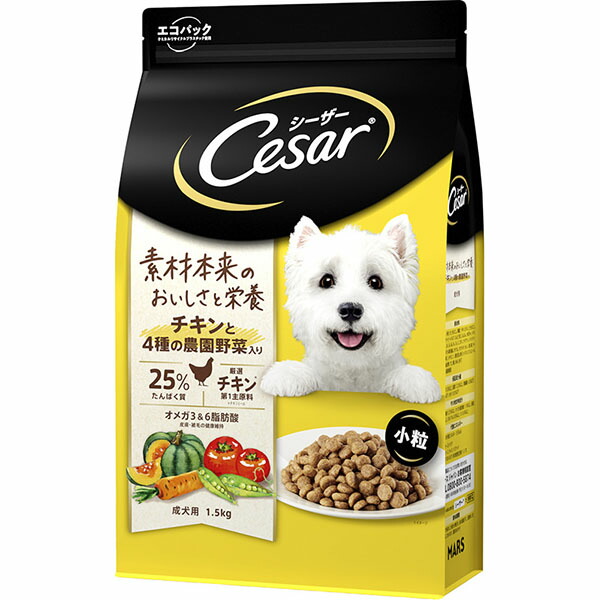 【12個セット】 マースジャパンリミテッド シーザードライ 成犬用 小粒 ドッグフード チキンと4種の農園野菜入り 1.5kg ペレット イヌ アダルト 小型品種 ドライフード マースジャパン 犬用フード ドライ マース 正規品 成犬 ペット シーザー 安心素材|ウルマックス 店