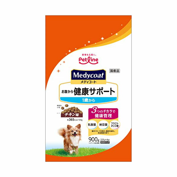 【12個セット】 ペットライン メディコート お腹から健康サポート 1歳から 900g 225g&times;4 チキン ペレット アダルト 全品種 ドライフード ドッグフード 総合栄養食 犬用品 ドライ 国産 正規品 ドッグ チキン味 フード えさ 無着色 成犬用 ペット 犬用 安心素材｜ウルマックス 店