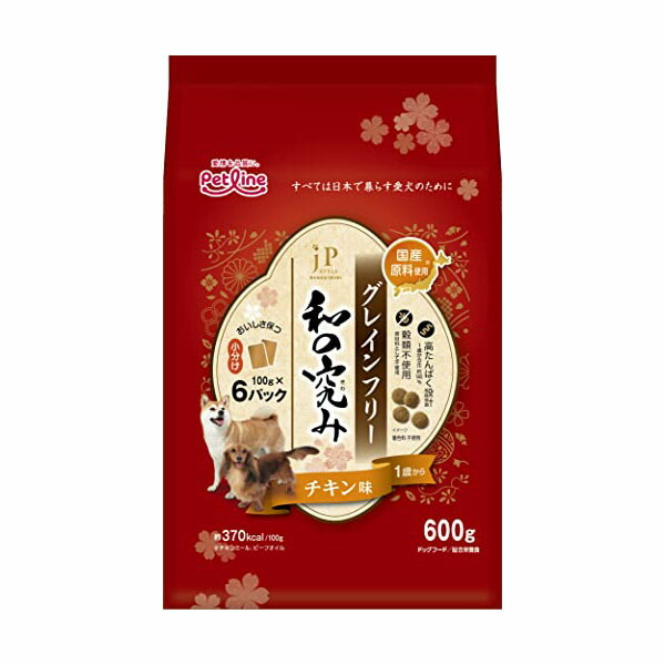 【6個セット】 ペットライン ジェーピー スタイル和の究み小粒 グレインフリー チキン味 1歳から 600g 100g×6 チキン タブレット アダルト 全品種 ジェーピースタイル ドライフード 穀物不使用 犬用フード ドッグフード 総合栄養食 ペット用品 犬用品 安心素材