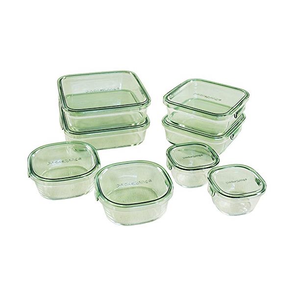 iwaki イワキ 耐熱ガラス 保存容器 グリーン 角型 8個セット パック&レンジ PS-PRN-8G 容器 食品保存容器 おかず つくりおき 食洗機対応 キッチン システムセット 下ごしらえ 常備菜 ストック 耐熱ガラス保存容器 ごはん 人気商品
