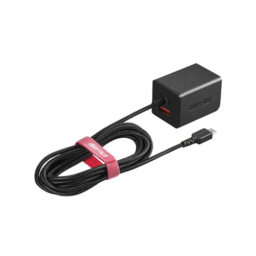 【5個セット】 バッファロー BSMPA2401BC2TBK 2.4A出力 AC-USB急速充電器 microUSB急速ケーブル一体型タイプ 1.8m ブラック