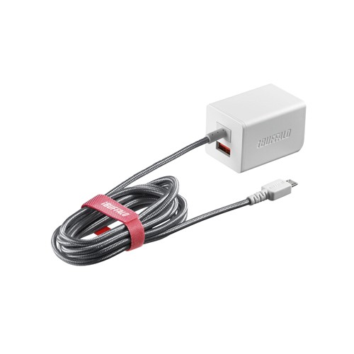 【5個セット】 バッファロー BSMPA2401BC2TWH 2.4A出力 AC-USB急速充電器 microUSB急速ケーブル一体型タイプ 1.8m ホワイト