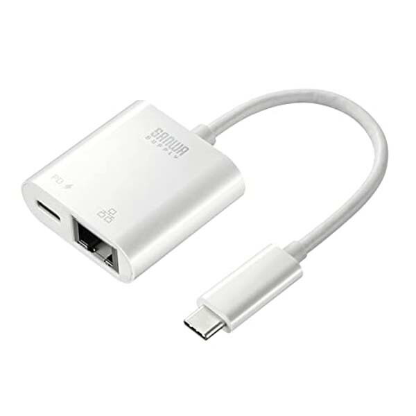 【2個セット】 サンワサプライ USB3.2 TypeC-LAN変換アダプタ(PD対応・ホワイト) ホワイト 配線 ブラック 変換アダプタ コンパクト ケーブル一体式 便利 メーカー保証 ペリフェラル ギガビット対応 送料無料｜ウルマックス 店