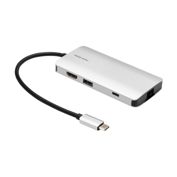 サンワサプライ USB-DKM11S 中古 USB Type-C ドッキングステーション 7in1 4K/30Hz HDMI 100W PD 1GbE SD/microSD 一体型ケーブル15cm Windows/Mac/iPad/ChromeOS対応