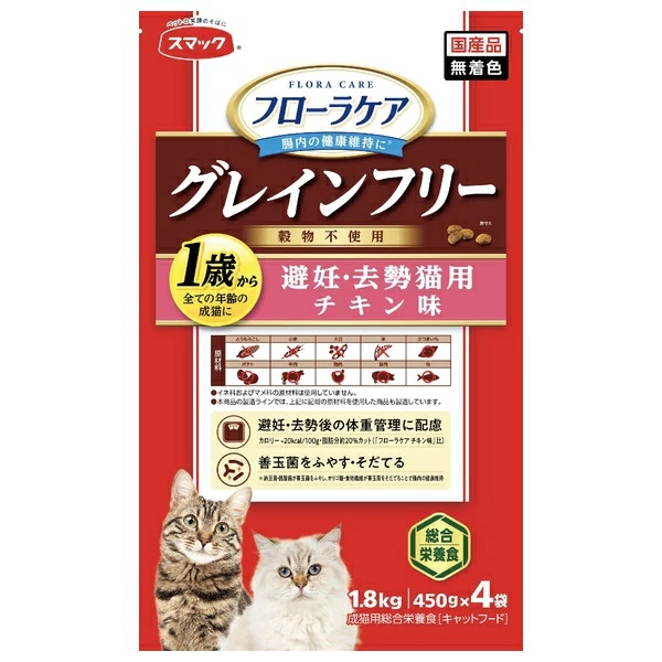 【6個セット】 スマック フローラケアCAT 避妊・去勢猫用チキン味 1.8kg