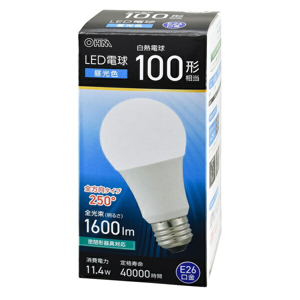 【10個セット】 オーム電機 LDA11D-GAG59 LED電球 (100形相当/昼光色/1600 lm/11.4W/E26/Ra83/全方向配光250°/密閉形器具対応)|ウルマックス 店