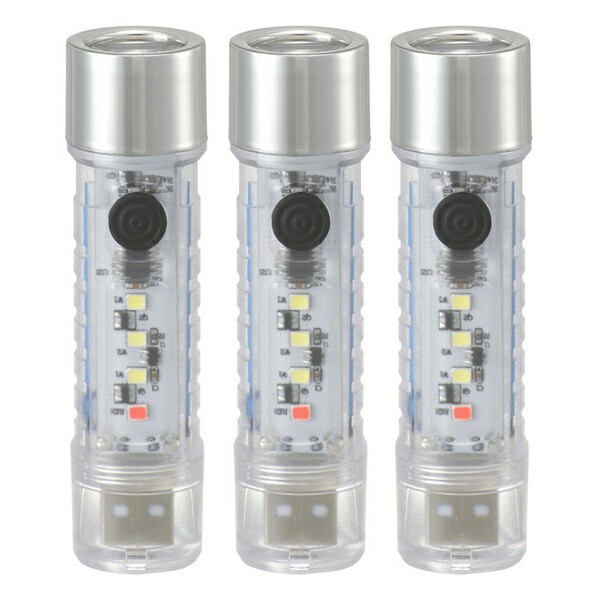 【5個セット】 オーム電機 LH-C10A5-3P LEDスケルトンライト (USB充電式 Type-A/110 lm/ライト・ランタンモード切替/3個入)