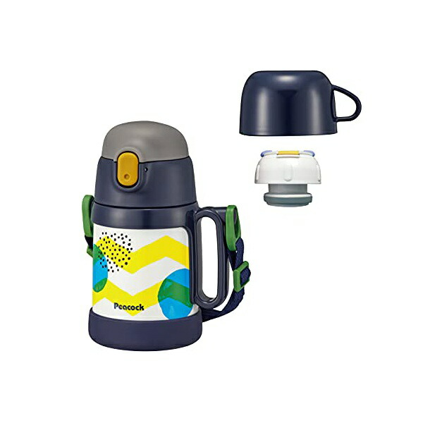 【3個セット】 ピーコック ピーコック魔法瓶工業 (The-peacock) 水筒 0.36L 0.4L 2way 保温 保冷 魔法瓶 ステンレス ボトル 子供 ワンタッチ コップ付き ストロー付き水筒 ネイビードット ASK-W40 AKD