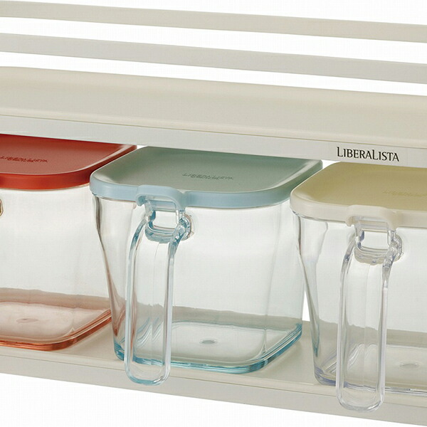 【4個セット】 リス LIBERALISTAクックポット R3P レッド/スカイブルー/ホワイト 720ml×3個 保存容器 リベラリスタ クックポット 調味料入れ 調味料ケース スプーン付き パッキン付き ラック付き 店舗 飲食店 調味料ラック 収納
