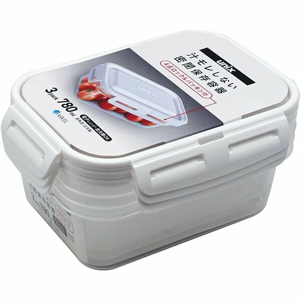 【45個セット】 アスベル タイトロック 保存容器 長角L 3P W A3709 密閉 ユニックス ホワイト 密閉容器 パッキン付き 耐熱 耐冷 作り置き 食器洗い乾燥機 食品衛生法適合 密封 冷凍 冷蔵 保存 レンジ対応 食洗器対応 弁当箱｜ウルマックス 店