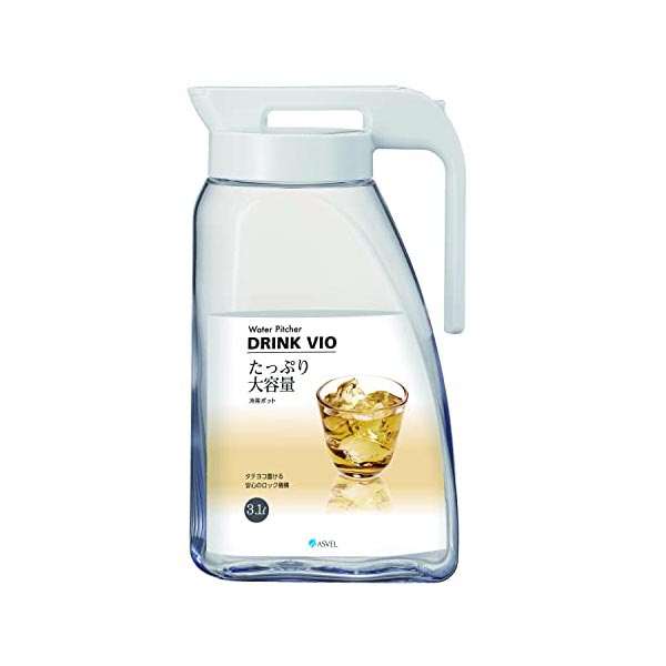 【5個セット】 アスベル 冷水筒3.1L ドリンク・ビオ3100? ホワイト 容器 スリムジャグ お茶ポット 野菜室 ドリンク プレゼント スリム 品番 お茶 ドリンクビオ 新生活 大きい 引越し 持ち手 保冷 ポット ボトル 冷茶ポット ウォーターポット 高品質