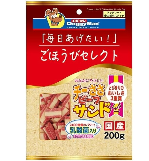 【12個セット】 ドギーマンハヤシ ごほうびセレクト チーささビーフサンド 200g 犬用おやつ ペットフード チーズ ドギーマン おやつ スナック 乳酸菌入り 国産 ドッグ フード ビーフ ペット 乳酸菌 ささみ 安心素材