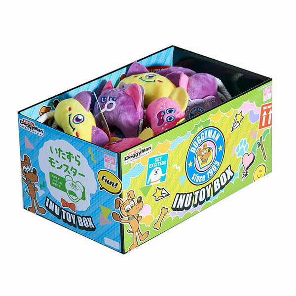 【6個セット】 ドギーマンハヤシ InuToyBox いたずらモンスター 18コ入り/1ボックス 18点 音が鳴る ドギーマン ピンク パープル イエロー 超小型犬 ロープ わんぱく ペット 犬用 おもちゃ 小型犬 安心素材|ウルマックス 店