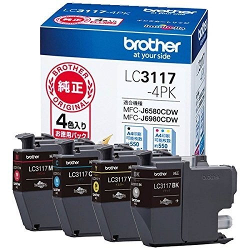 【2個セット】 ブラザー LC3117-4PK 工業 【brother純正】インクカートリッジ4色パック 対応型番:MFC-J6983CDW、MFC-J6583CDW、MFC-J5630CDW カートリッジ インクカートリッジ 純正 ブラザー販売 インク 送料無料