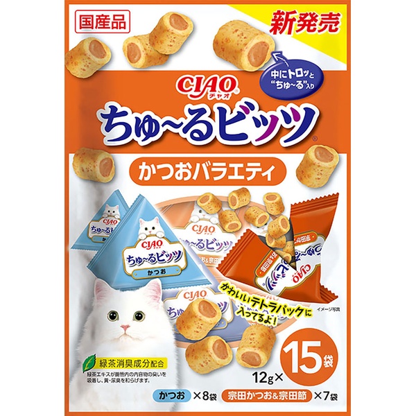【8個仕掛ける】 いなば愛玩動物ボンネット CIAO ちゅ～るビッツ かつお多種多様さ 12g×15袋