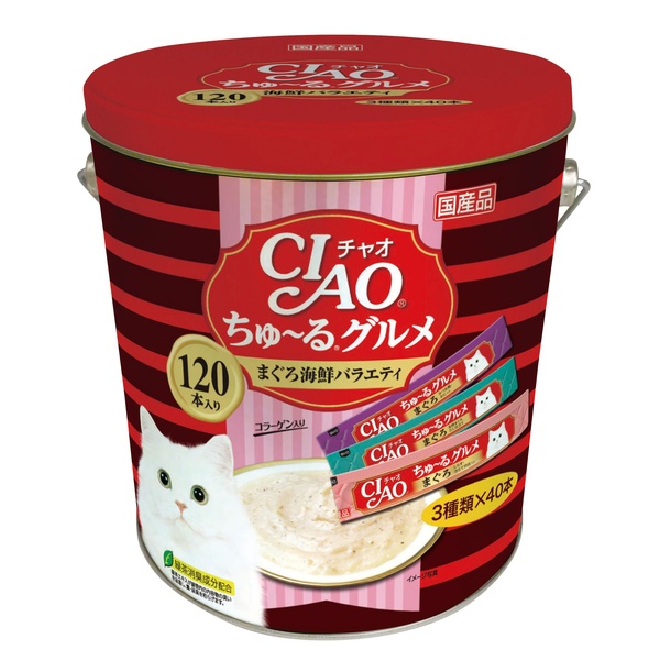 【3個仕掛ける】 いなば愛玩動物ボンネット CIAO ちゅ～る食い道楽 まぐろ海鮮多種多様さ 14g×120本 SC-211