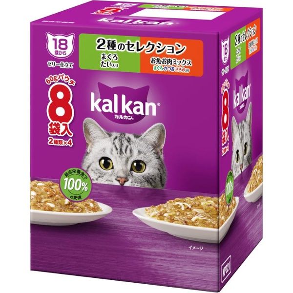 【10個セット】 マース カルカン パウチ 18歳から 2種のセレクション まぐろ たい入り お魚・お肉ミックス まぐろ・かつお・ささみ入り 60g&times;8袋｜ウルマックス 店