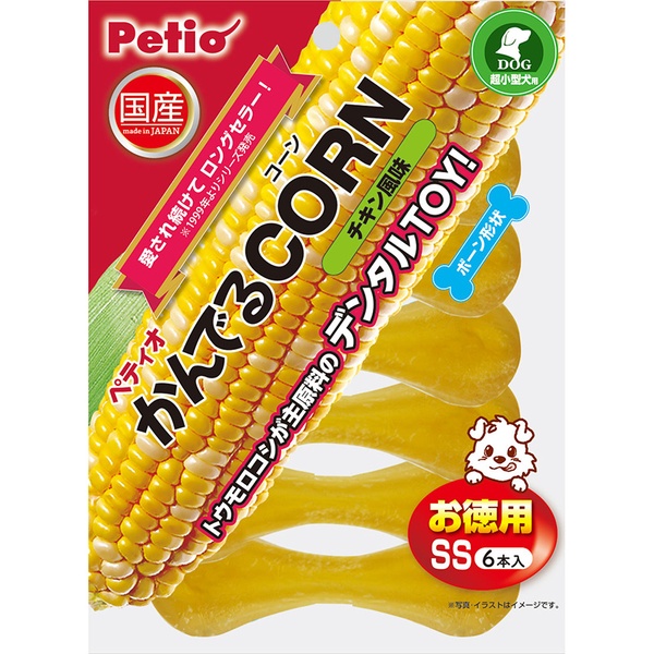 【10個書き割り】 ペティオ 犬用手あそび かんでるCORN 意気地無し味わい SS お徳用 6本入