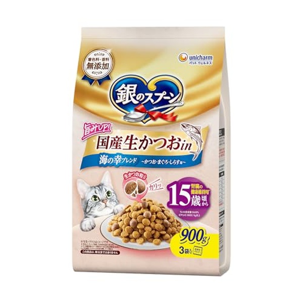 【6個仕掛ける】 ユニ惹きつける 銀のお匙 キャットフード 素っ気ない 年がしら 国産生かつおインチ 15歳頃から 海の幸交ぜあわせる 900g 国産 ユニ惹きつける