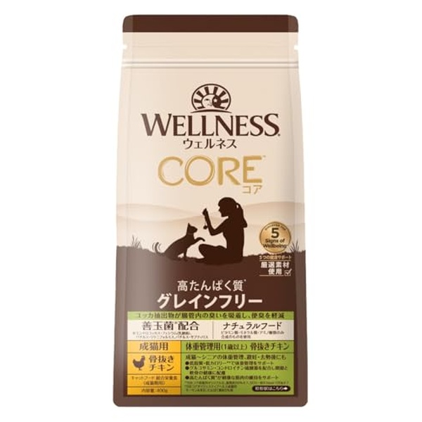 【10個セット】 ウェルネスコア (穀物不使用 グレインフリー・高たんぱく質) 成猫用体重管理用 (1歳以上) 骨抜きチキン400g｜ウルマックス 店