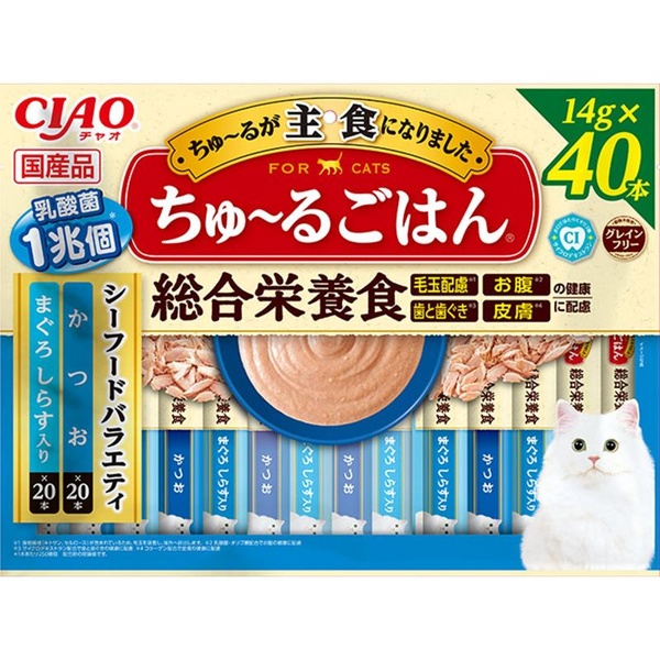 【6個仕掛ける】 いなば チャオ ちゅ~るごはん シーフードバラエティ 14g×40本 猫用お兄ちゃん