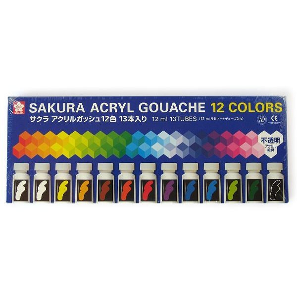 【6個書き割り】 桜クレパス アクリル樹脂ガッシュ12色13入 AGW13