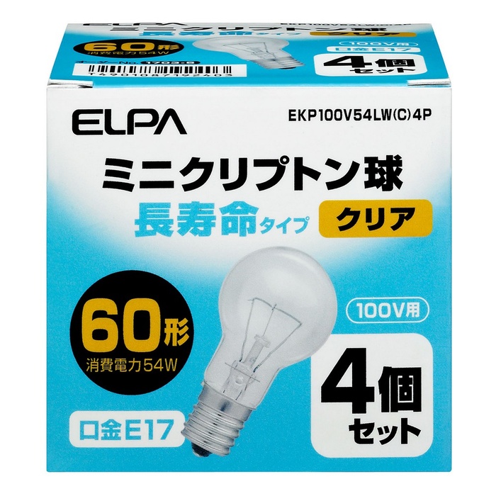 【10個セット】 エルパ(ELPA) ミニクリプトン球 長寿命タイプ 60W形 100V E17 クリア 4個入 EKP100V54LW(C)4P｜ウルマックス 店