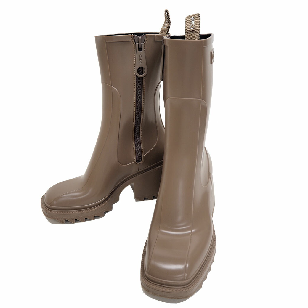 クロエ Chloe レインブーツ 38 24.5珊 レディース BETTY ベティ ダークグレージュ CHC19W239 遊撃手 中古