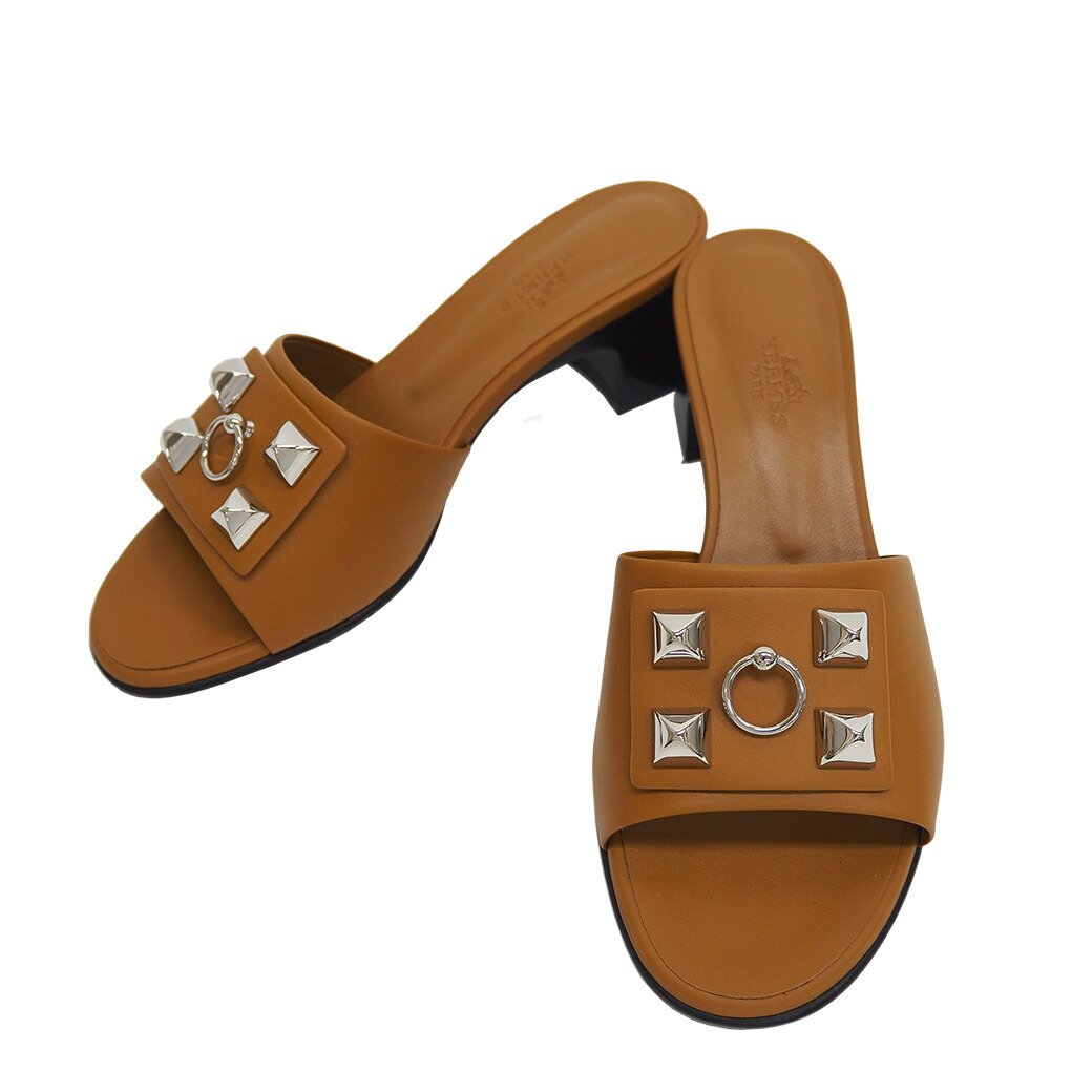 エルメス HERMES サンダル 夢幻的 ベージュ ドレ 赤銅色 レディース 37.5 24.5珊 中古 未当て嵌める品