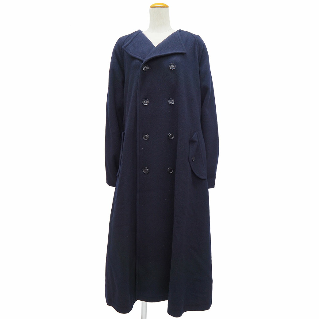 Y'sヨウジヤマモト　ダブルブレストピーコートネイビー Y's for men ヨウジヤマモト 黒 ミリタリーダブルロングコート