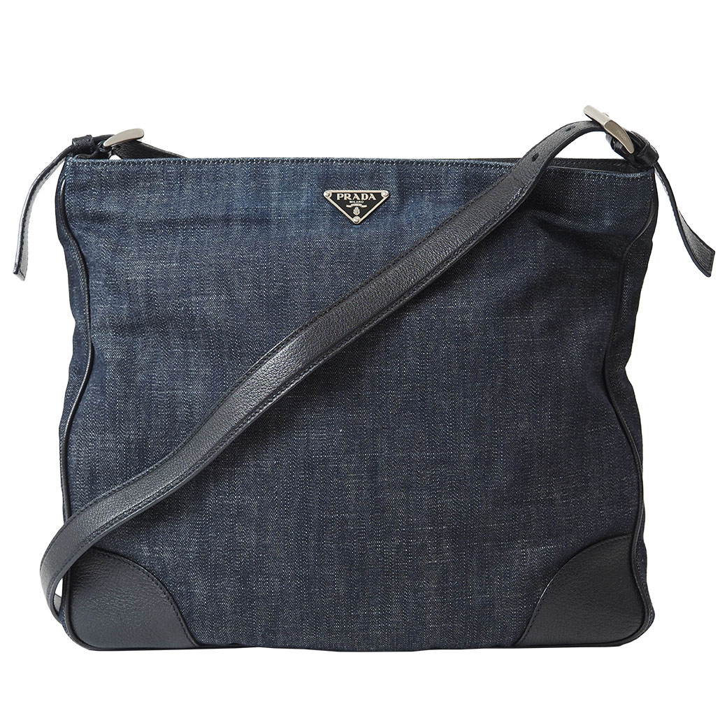 プラダ PRADA バッグ メンズ デニム ショルダー バッグ ネイビー VA0182 コットン クロスボディ 大きめ ワンショルダー A4 収納