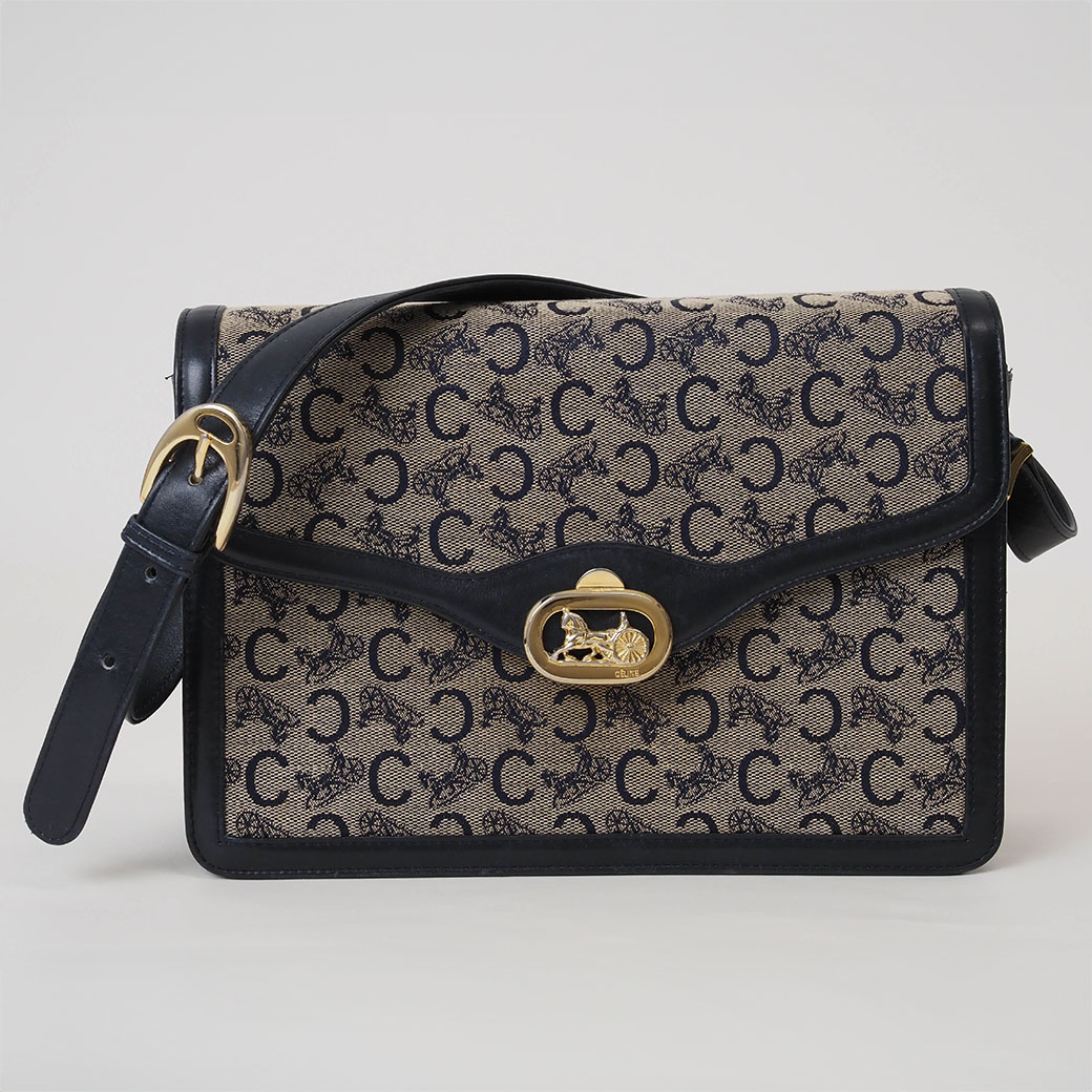 【未使用】オールドセリーヌ マカダム柄 ミニバッグ CELINE セリーヌ マカダム ミニトートバック ショルダー PVC × レザー