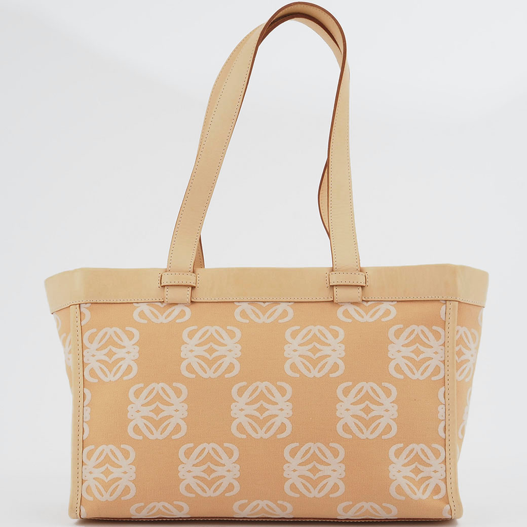 ロエベ LOEWE バッグ ヴィンテージ アナグラム キャンバス トートバッグ ベージュ レザー 総柄