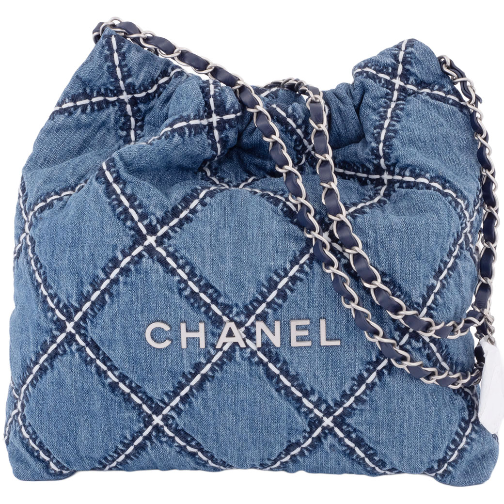 シャネル CHANEL22 スモール ハンドバッグ ブルー AS3260 コットン デニム チェーン 母の日 ギフト プレゼント